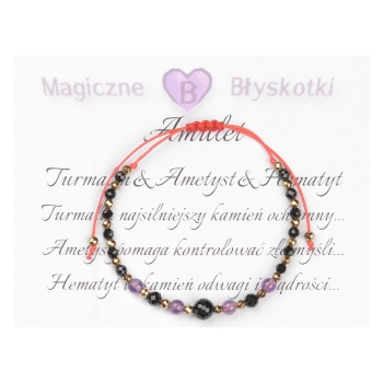 Bransoletka celebrytka czarny TURMALIN AMETYST HEMATYT ochrona i spokój